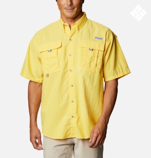 Men's Columbia PFG Bahama II Short Sleeve Shirts Yellow | CA-B8C54