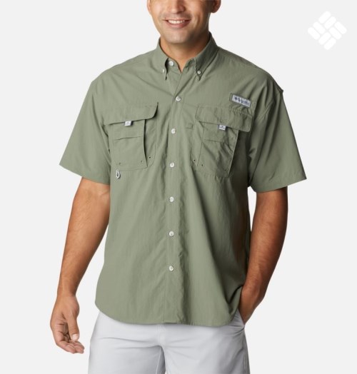 Men's Columbia PFG Bahama II Short Sleeve Shirts Olive | CA-M1C0A