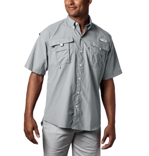 Men's Columbia PFG Bahama II Short Sleeve Shirts Light Grey | CA-N0156