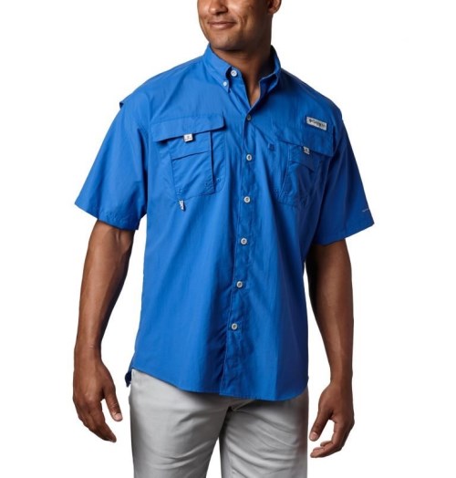 Men's Columbia PFG Bahama II Short Sleeve Shirts Blue | CA-Q0453