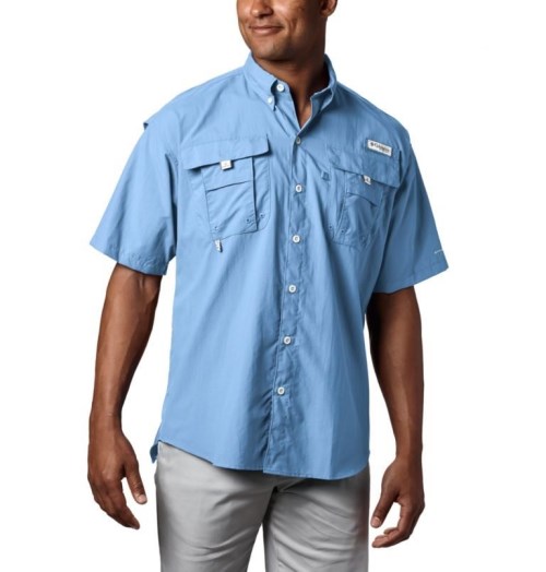 Men's Columbia PFG Bahama II Short Sleeve Shirts Light Blue | CA-QC685