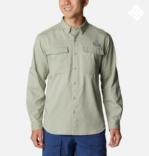 Men's Columbia PFG Blood and Guts IV Woven Long Sleeve Shirts Olive | CA-A304L