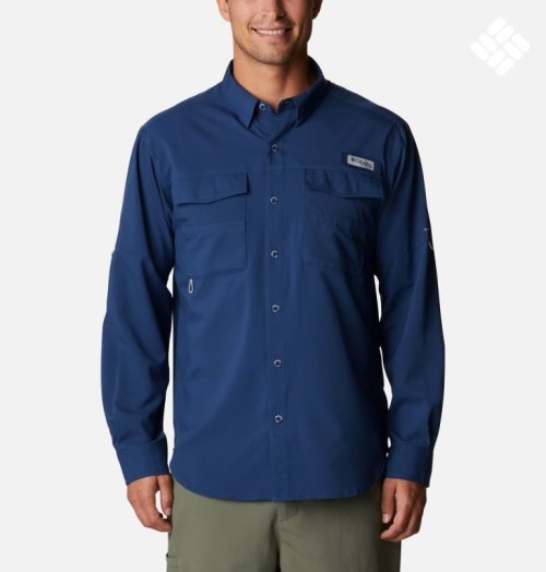 Men's Columbia PFG Blood and Guts IV Woven Long Sleeve Shirts Navy | CA-B1C58