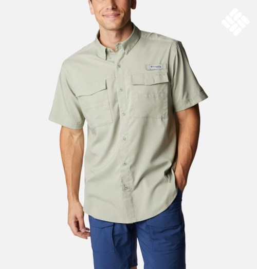 Men's Columbia PFG Blood and Guts IV Woven Short Sleeve Shirts Olive | CA-B5A41