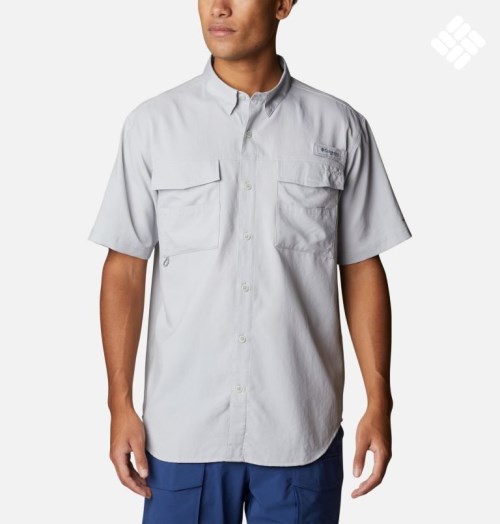 Men's Columbia PFG Blood and Guts IV Woven Short Sleeve Shirts Light Grey | CA-E0418