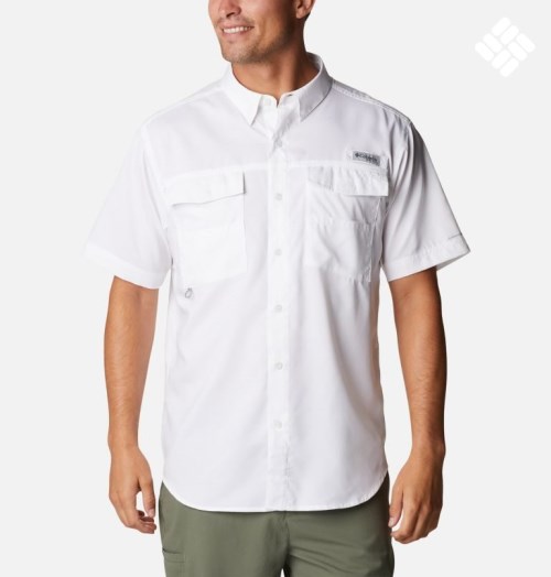 Men's Columbia PFG Blood and Guts IV Woven Short Sleeve Shirts White | CA-ELAC5