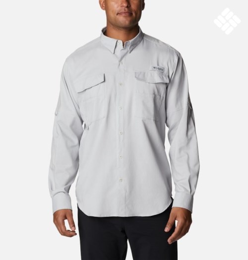 Men's Columbia PFG Blood and Guts IV Woven Long Sleeve Shirts Light Grey | CA-K643L