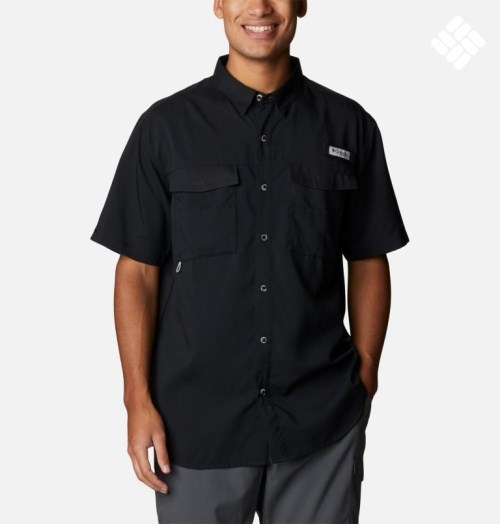 Men's Columbia PFG Blood and Guts IV Woven Short Sleeve Shirts Black | CA-V8A5L