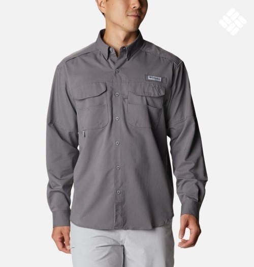 Men's Columbia PFG Blood and Guts Zero Woven Long Sleeve Shirts Grey | CA-M50L1