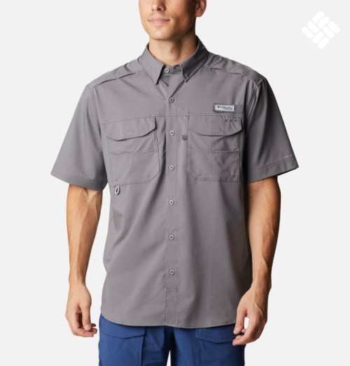 Men's Columbia PFG Blood and Guts Zero Woven Short Sleeve Shirts Grey | CA-X5AL4