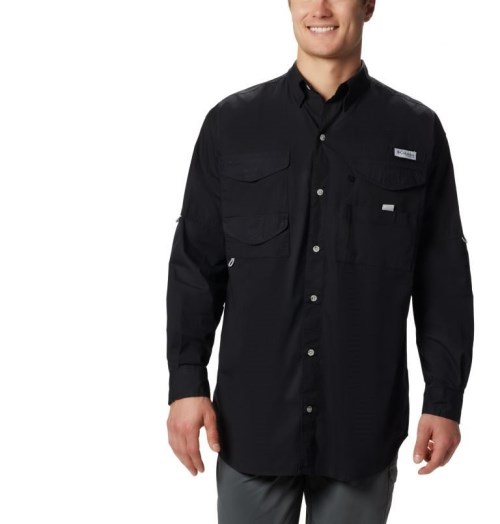 Men's Columbia PFG Bonehead Long Sleeve Shirts Black | CA-H5L04