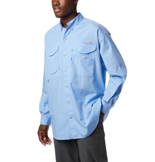 Men's Columbia PFG Bonehead Long Sleeve Shirts Light Blue | CA-L3164