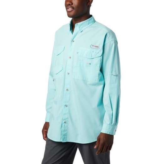 Men's Columbia PFG Bonehead Long Sleeve Shirts Turquoise | CA-L4183