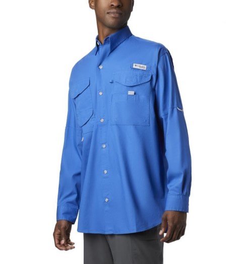 Men's Columbia PFG Bonehead Long Sleeve Shirts Blue | CA-XC406