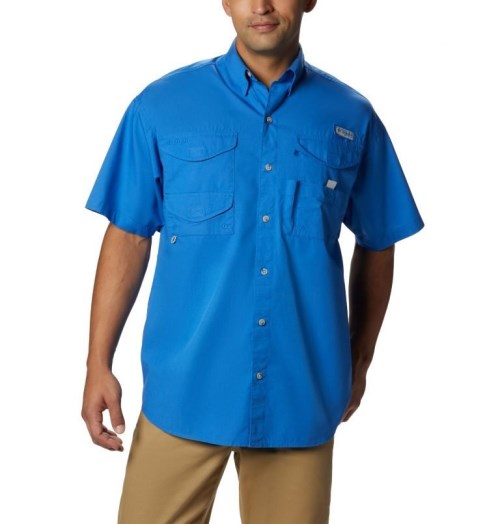 Men's Columbia PFG Bonehead Short Sleeve Shirts Blue | CA-B8463