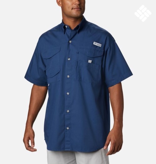 Men's Columbia PFG Bonehead Short Sleeve Shirts Navy | CA-H0168