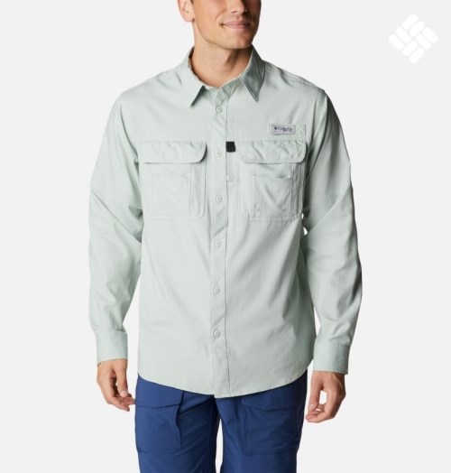 Men's Columbia PFG Drift Guide Woven Long Sleeve Shirts Mint | CA-P4C18