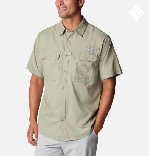 Men's Columbia PFG Drift Guide Woven Short Sleeve Shirts Mint | CA-FC013