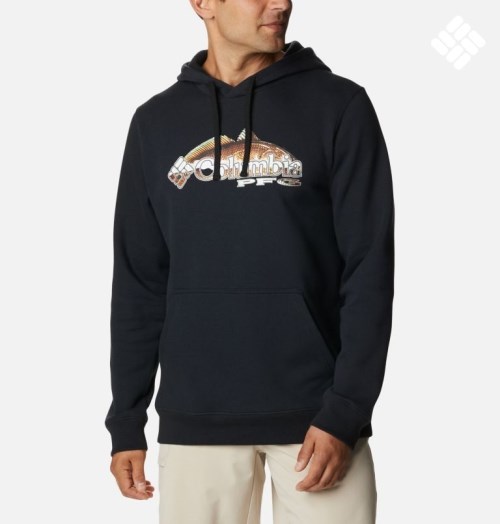 Men's Columbia PFG Fish Logo Hoodie Black | CA-CAC80