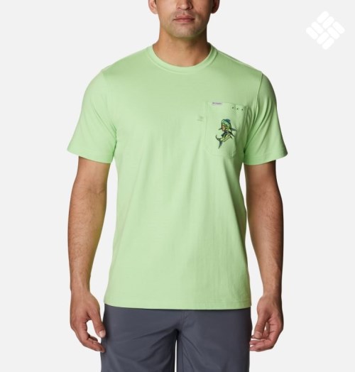 Men's Columbia PFG Icon Pocket T Shirts Green | CA-K4L60