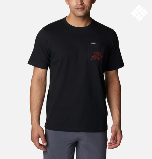 Men's Columbia PFG Icon Pocket T Shirts Black | CA-YC068