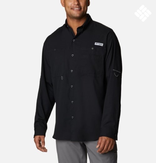 Men's Columbia PFG Jekyll Island Long Sleeve Shirts Black | CA-HA145