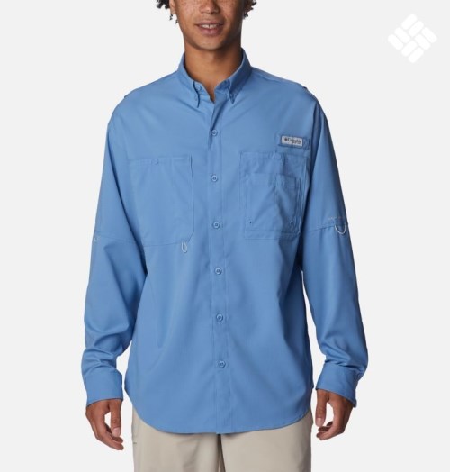 Men's Columbia PFG Jekyll Island Long Sleeve Shirts Blue | CA-YA134