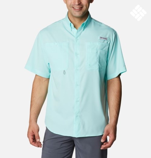 Men's Columbia PFG Jekyll Island Short Sleeve Shirts Turquoise | CA-LC450