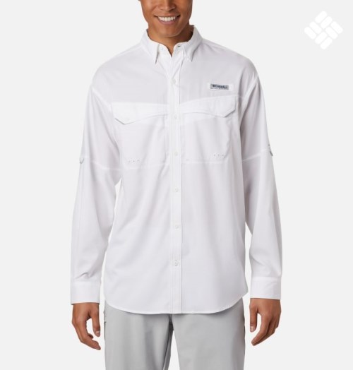 Men's Columbia PFG Low Drag Offshore Long Sleeve Shirts White | CA-G084C