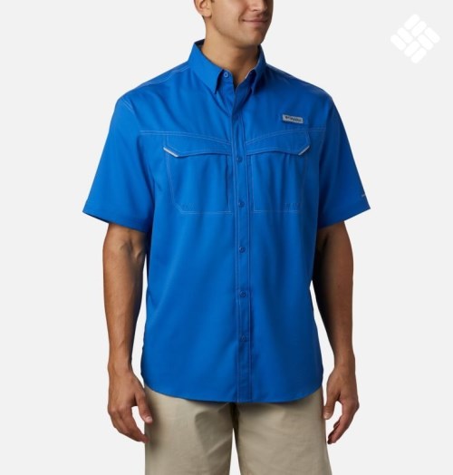 Men's Columbia PFG Low Drag Offshore Short Sleeve Shirts Blue | CA-E4051