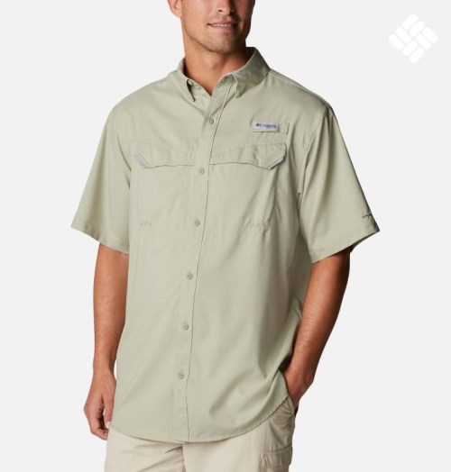 Men's Columbia PFG Low Drag Offshore Short Sleeve Shirts Olive | CA-EA381