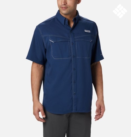 Men's Columbia PFG Low Drag Offshore Short Sleeve Shirts Navy | CA-L4C30