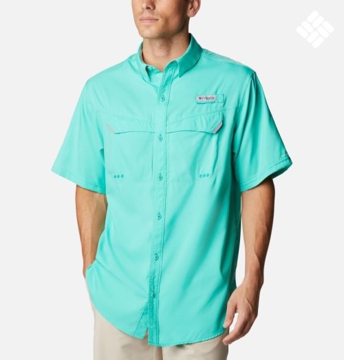 Men's Columbia PFG Low Drag Offshore Short Sleeve Shirts Turquoise | CA-U061A