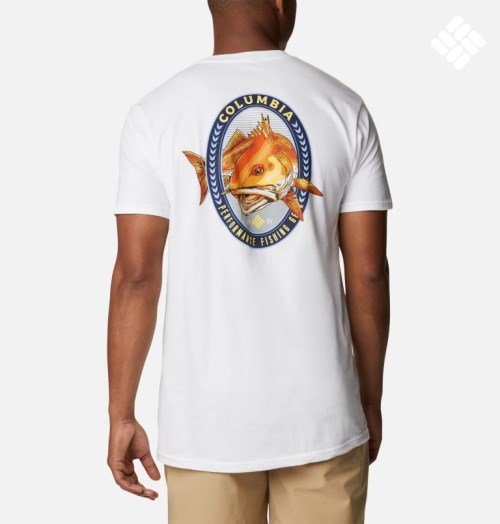 Men's Columbia PFG Mabel Graphic T Shirts White | CA-J30CA