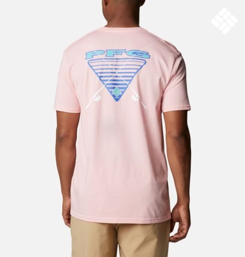 Men's Columbia PFG Reel Graphic T Shirts Pink | CA-C536A