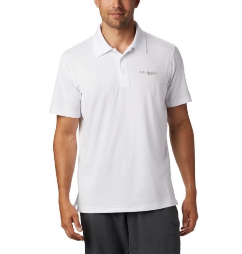 Men's Columbia PFG Skiff Cast Polo Shirts White | CA-H0LA3