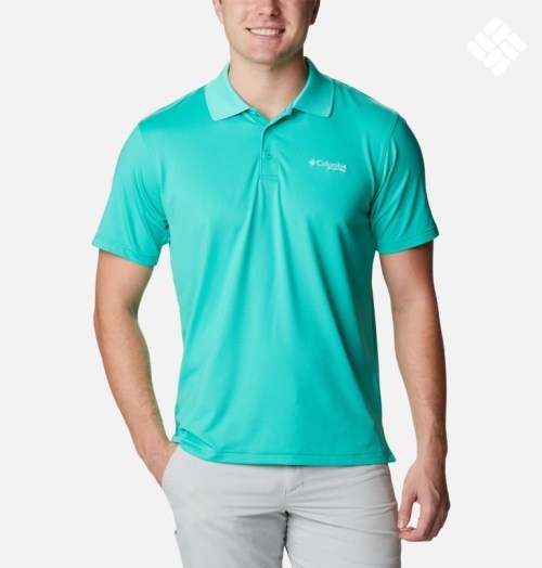 Men's Columbia PFG Skiff Cast Polo Shirts Turquoise | CA-I3L60