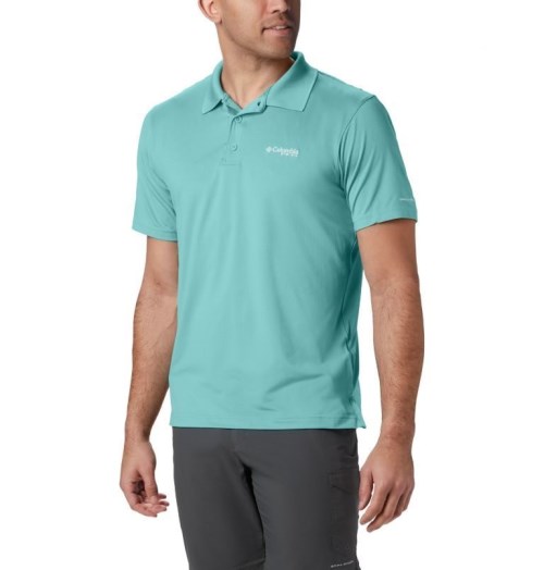 Men's Columbia PFG Skiff Cast Polo Shirts Turquoise | CA-Z0538