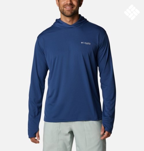 Men's Columbia PFG Skiff Guide Knit Hoodie Navy | CA-V1L64