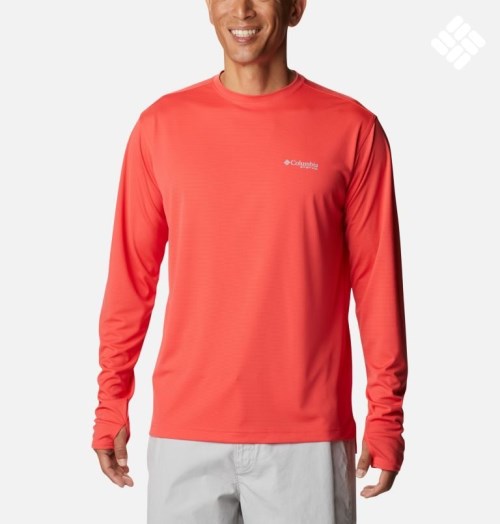 Men's Columbia PFG Skiff Guide Knit Long Sleeve Sweatshirts Red | CA-M15AC