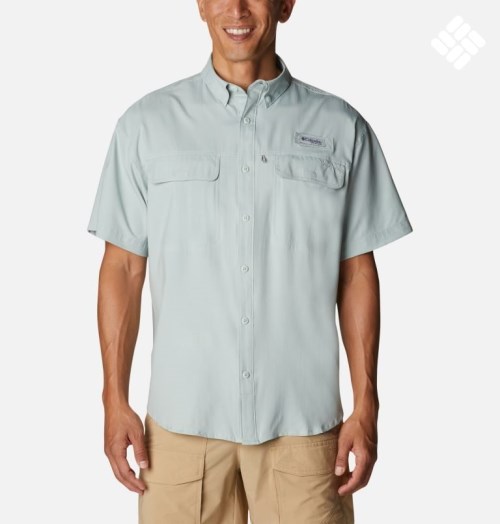 Men's Columbia PFG Skiff Guide Woven Short Sleeve Shirts Mint | CA-B3586