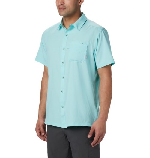 Men's Columbia PFG Slack Tide Camp Shirts Turquoise | CA-FAC61