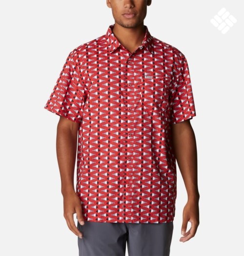 Men's Columbia PFG Super Slack Tide Camp Shirts Red | CA-L1C40