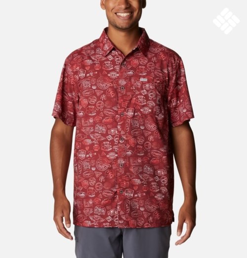 Men's Columbia PFG Super Slack Tide Camp Shirts Red | CA-Q486L