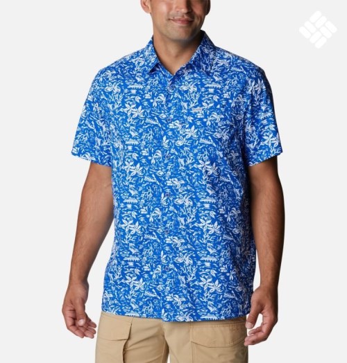 Men's Columbia PFG Super Slack Tide Camp Shirts Blue | CA-SA846