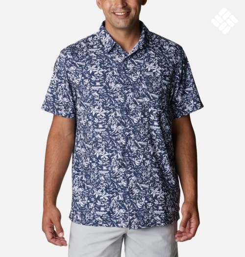 Men's Columbia PFG Super Slack Tide Camp Shirts Navy | CA-Z5A6C