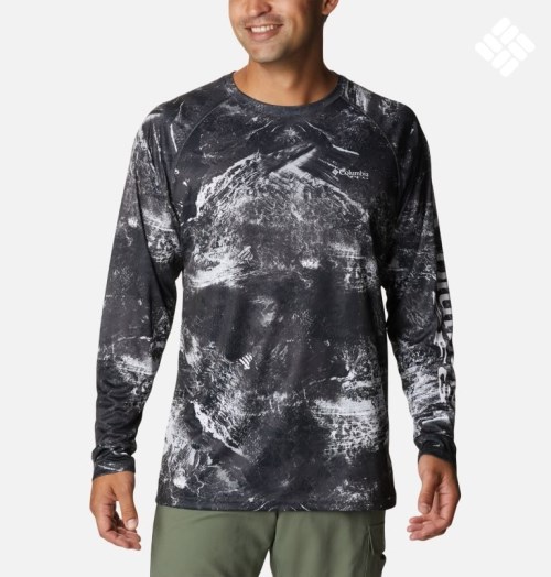 Men's Columbia PFG Super Terminal Tackle Long Sleeve Sweatshirts Black | CA-F0C51