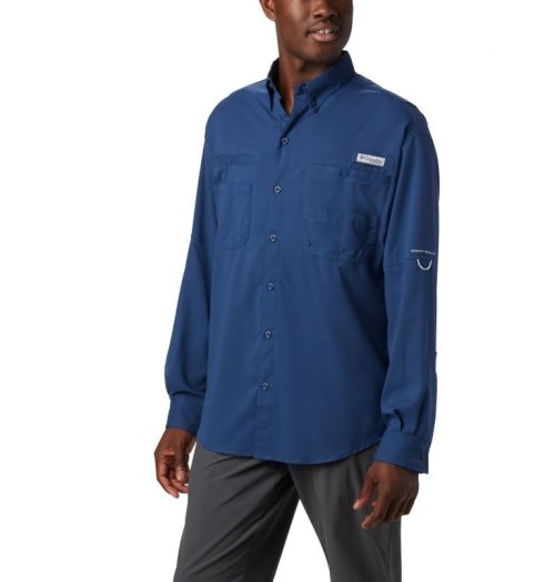 Men's Columbia PFG Tamiami II Long Sleeve Shirts Navy | CA-I3651