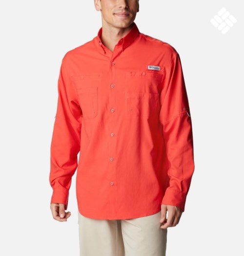 Men's Columbia PFG Tamiami II Long Sleeve Shirts Red | CA-Q5810