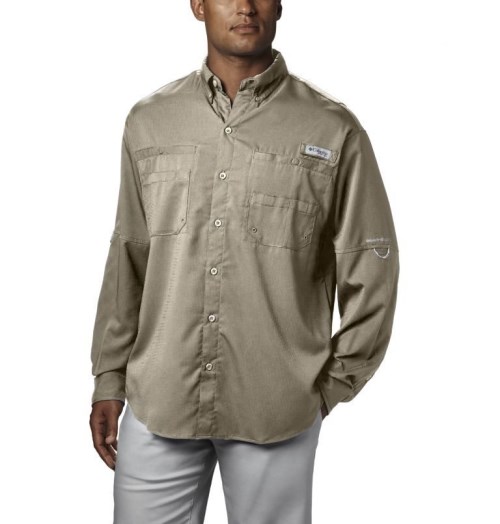 Men's Columbia PFG Tamiami II Long Sleeve Shirts Khaki | CA-RC458